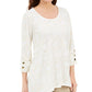 JM Collection Women's Metallic Print Buttoned Cuff Top Brown Size X-Small