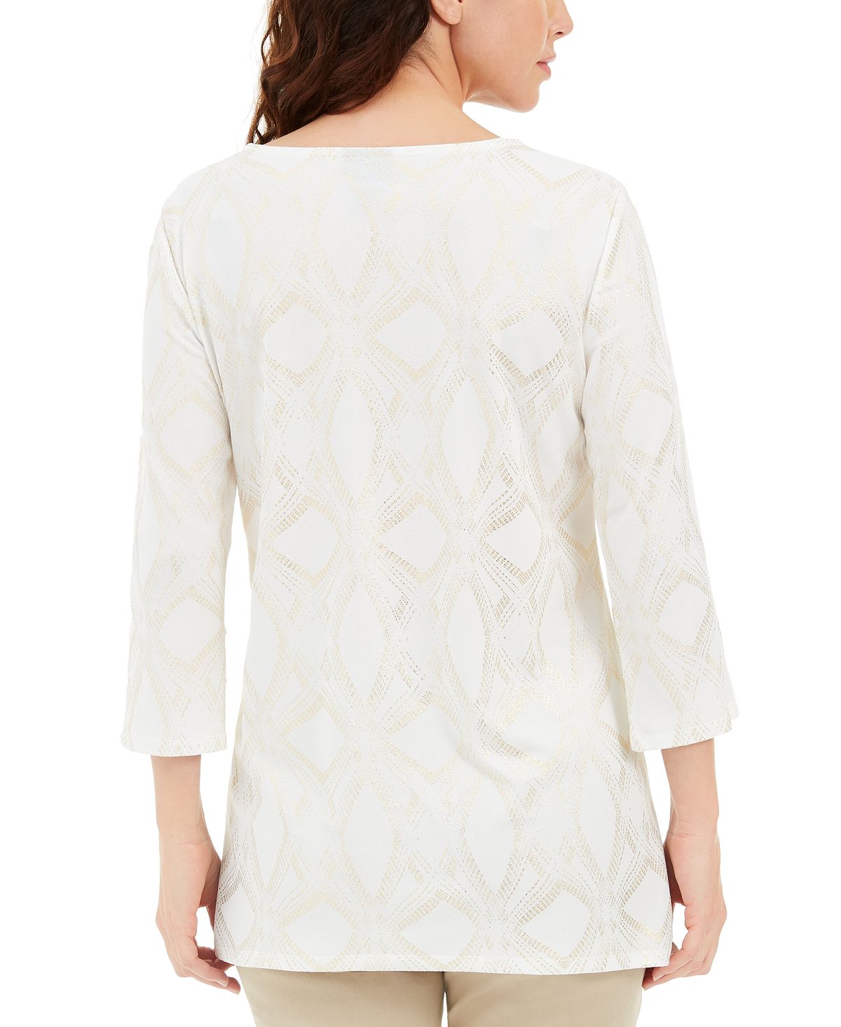 JM Collection Women's Metallic Print Buttoned Cuff Top Brown Size X-Small