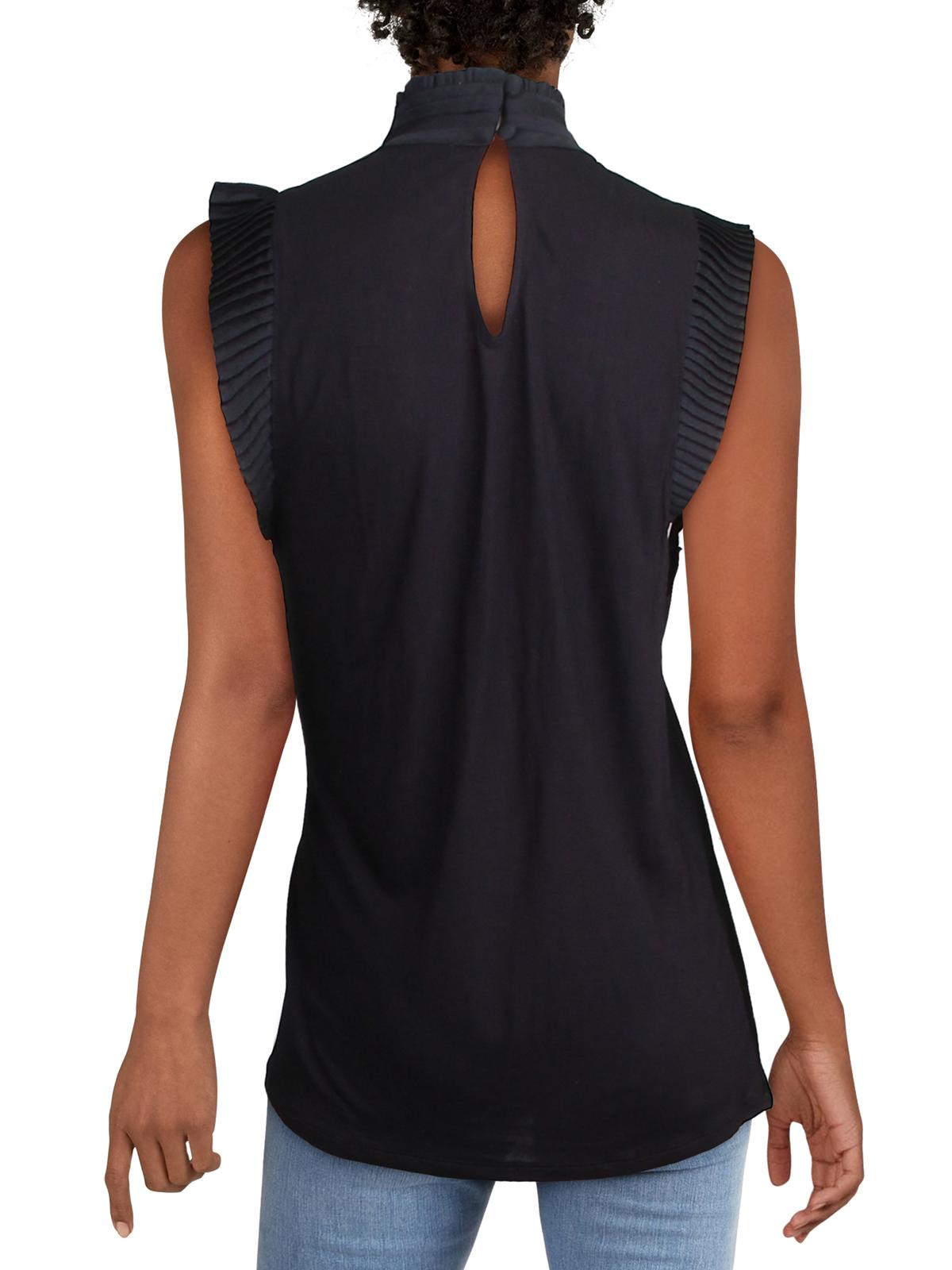 INC International Concepts Women's Pleated Mock Neck Tank Top Black Size Medium