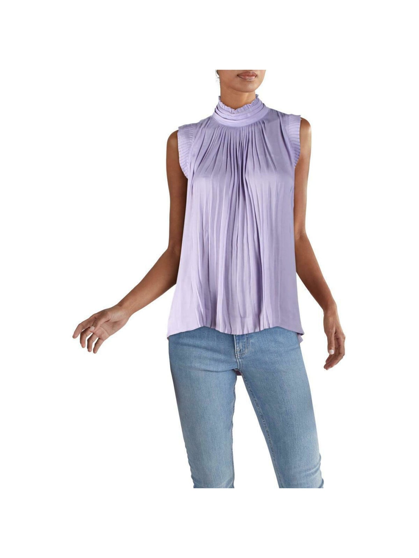 INC International Concepts Women's Pleated Mock Neck Tank Top Purple Size XL