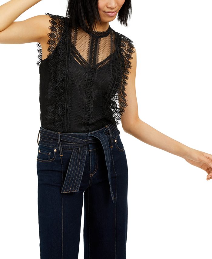 INC International Concepts Women's Lace Top Black Size Large