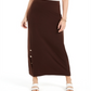 JM Collection Women's Buttoned Slit Skirt Brown Size Petite Small