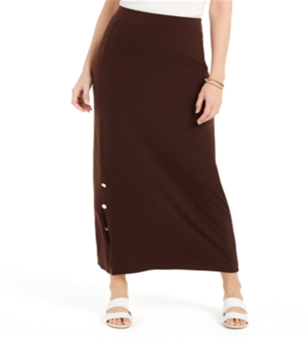 JM Collection Women's Buttoned Slit Skirt Brown Size Petite Small