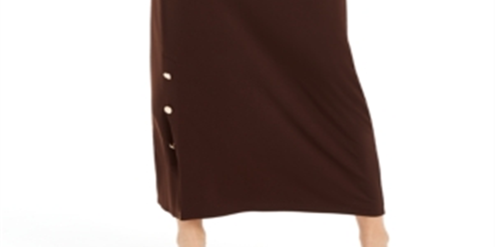 JM Collection Women's Buttoned Slit Skirt Brown Size Petite Small