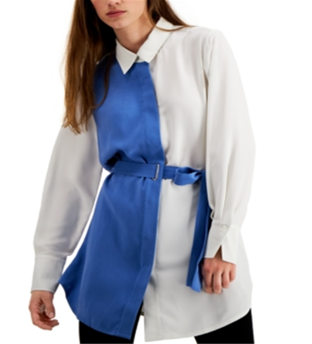 Alfani Women's Long Sleeve Button up Top Blue Size Large