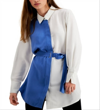 Alfani Women's Long Sleeve Button up Top Blue Size Large