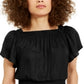 INC International Concepts Women's Knit Flutter Sleeve Smock Hem Blouse Black Size Small