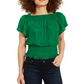 INC International Concepts Women's Gathered Short Sleeve Boat Neck Top Green Size Medium