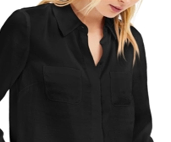 INC International Concepts Women's Satin Utility Shirt Black Size X-Small