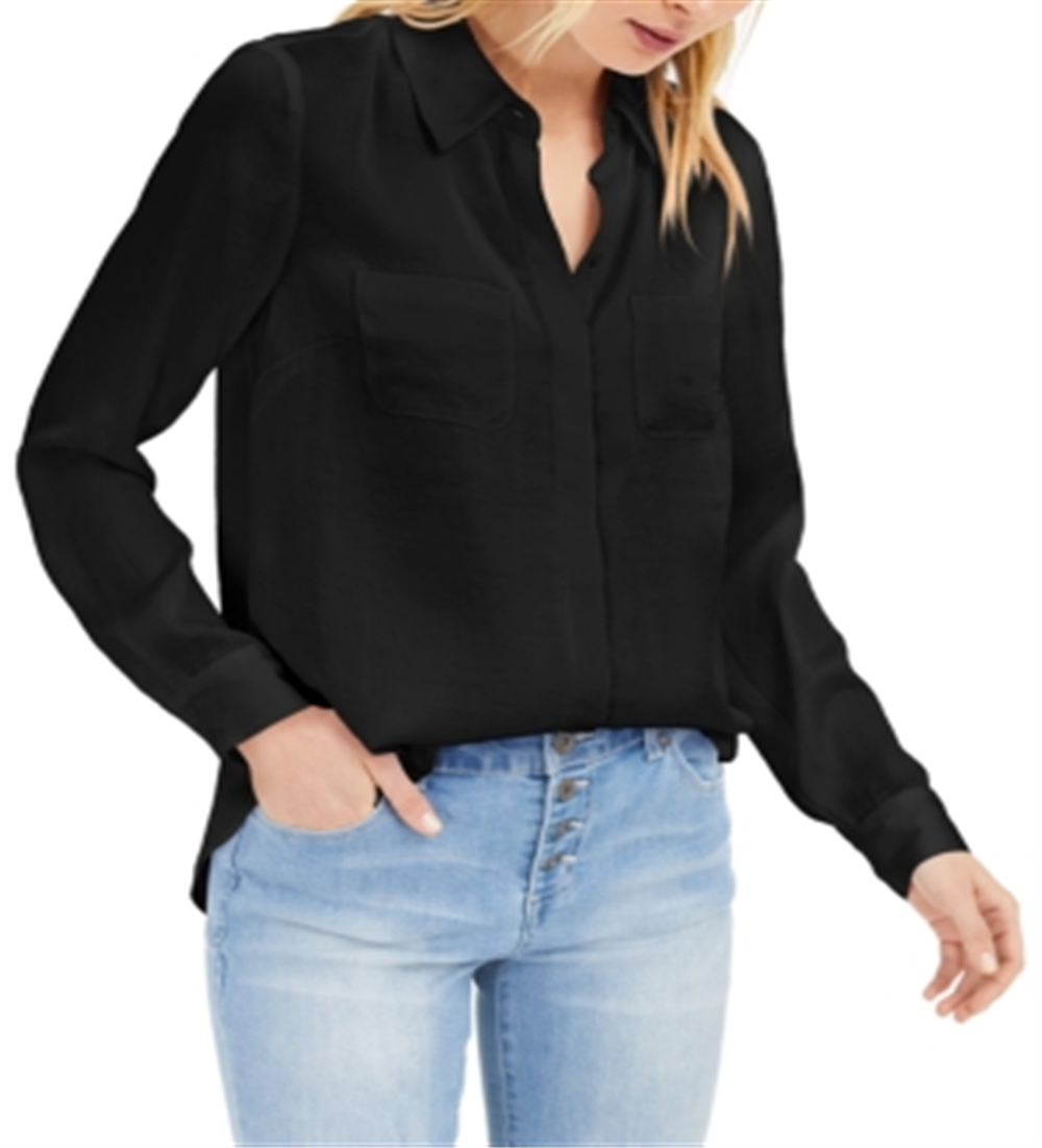 INC International Concepts Women's Satin Utility Shirt Black Size X-Small