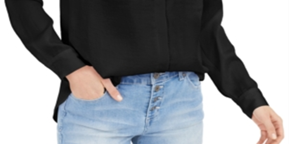 INC International Concepts Women's Satin Utility Shirt Black Size X-Small