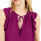 INC International Concepts Women's Ruffled Tie Front Solid Short Sleeve V Neck Top Purple Size Medium