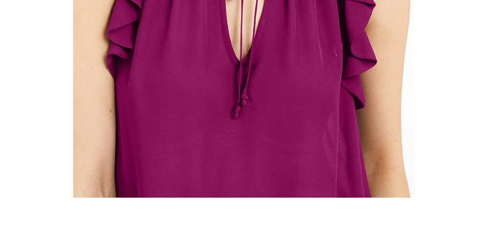 INC International Concepts Women's Ruffled Tie Front Solid Short Sleeve V Neck Top Purple Size Medium