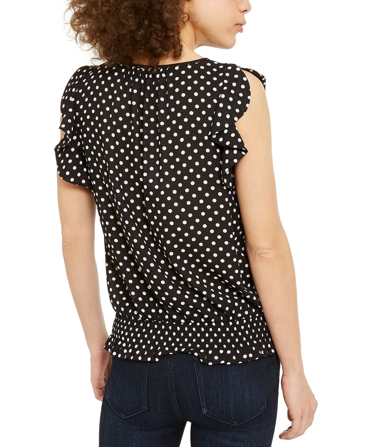 INC International Concepts Women's Smocked Tie Neck Blouse Black Size Medium