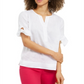 Charter Club Women's Linen Split Neck Tie Cuff Top White Size Small