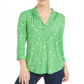 Charter Club Women's Floral Print Pleated V Neck 3/4 Sleeve Top Green Size Small