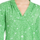 Charter Club Women's Floral Print Pleated V Neck 3/4 Sleeve Top Green Size Small