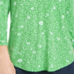 Charter Club Women's Floral Print Pleated V Neck 3/4 Sleeve Top Green Size Small
