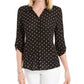 Charter Club Women's Mesh Dot Print Button Down Top Black Size XX-Large