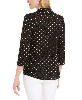 Charter Club Women's Mesh Dot Print Button Down Top Black Size XX-Large