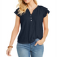 Style & Co Women's Ruffled Split Neck Top Blue Size S