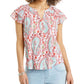 Style & Co Women's Printed Split Neck Top White Size Small