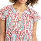 Style & Co Women's Printed Split Neck Top White Size Small