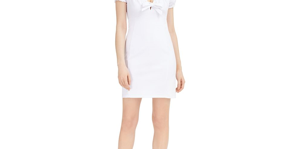 Bar III Women's Off the Shoulder Tie Front Mini Dress White Size XX-Large