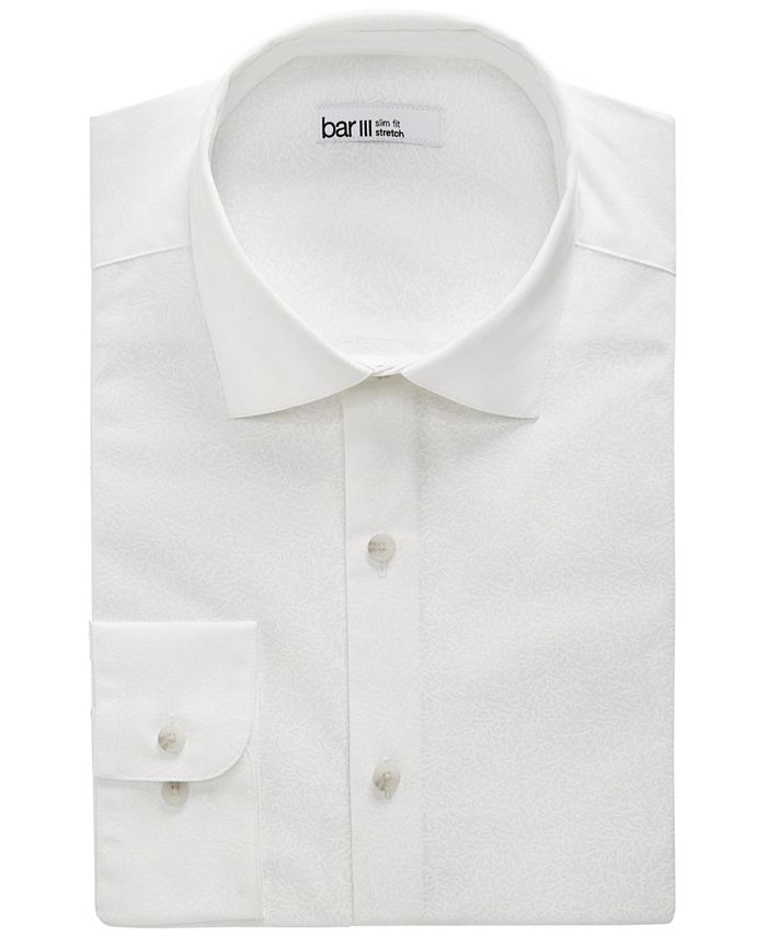 Bar III Men's Organic Cotton Tonal Coral-Print Slim Fit Dress Shirt White Size Medium