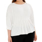 Alfani Women's Pleated Dolman Sleeve Top White Size 3X