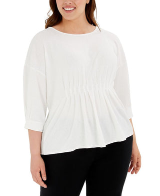 Alfani Women's Pleated Dolman Sleeve Top White Size 3X
