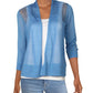 Alfani Women's Mixed Stitch Open Front Linen Blend Cardigan Blue Size Small