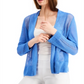 Alfani Women's Mixed Stitch Open Front Linen Blend Cardigan Blue Size Small