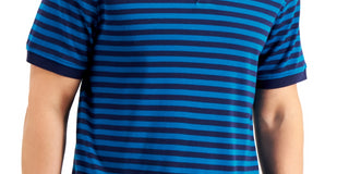 Club Room Men's Interlock Striped Classic Fit Stretch Polo T-Shirt Blue Size Small