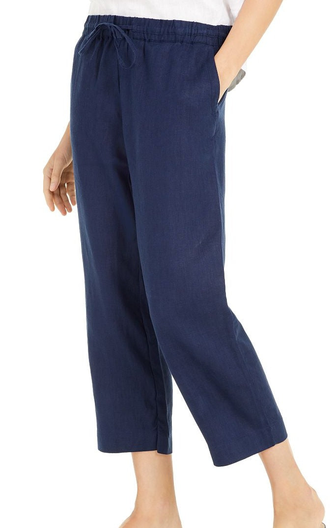 Charter Club Women's Cropped All Linen Pants Blue Size Petite X-Large