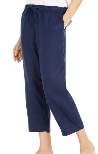 Charter Club Women's Cropped All Linen Pants Blue Size Petite X-Large