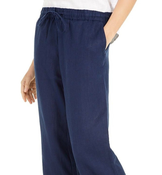 Charter Club Women's Cropped All Linen Pants Blue Size Petite X-Large