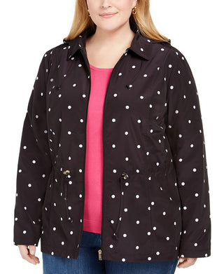 Charter Club Women's Dot Print Hooded Anorak Jacket Black Size 0X