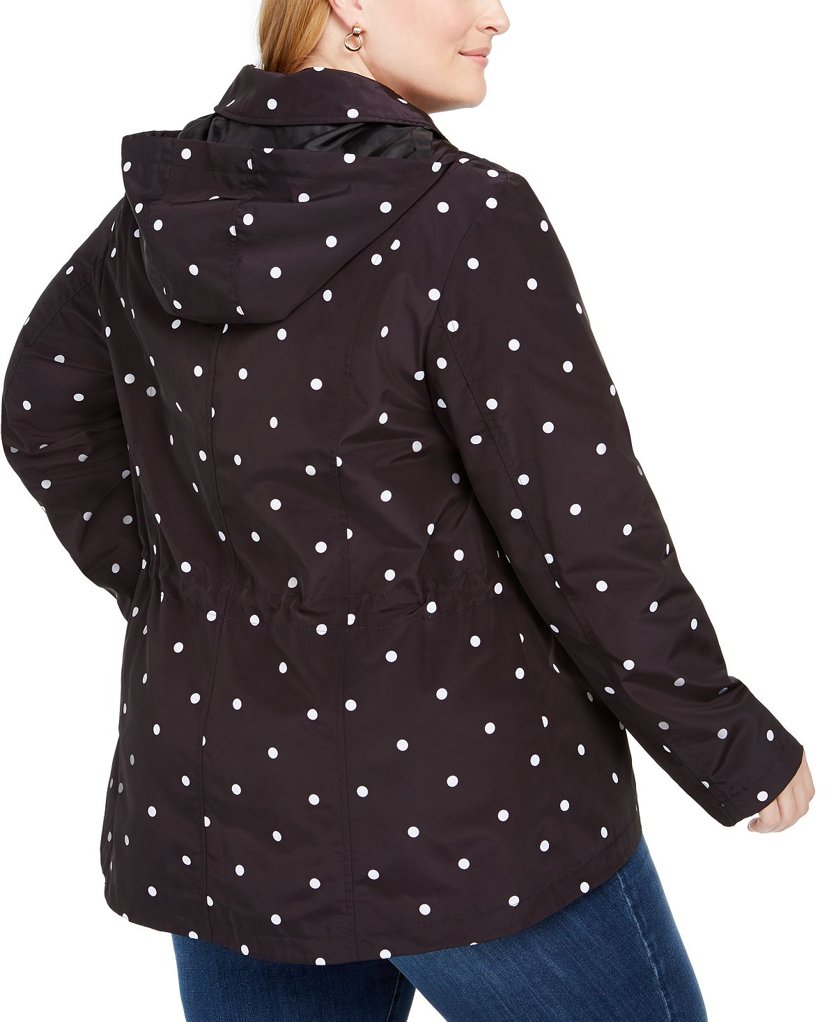 Charter Club Women's Dot Print Hooded Anorak Jacket Black Size 0X
