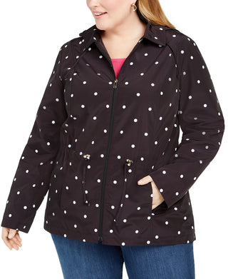 Charter Club Women's Dot Print Hooded Anorak Jacket Black Size 0X