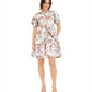 INC International Concepts Women's Floral Short Sleeve Crew Neck Short Shirt Dress White Size Large