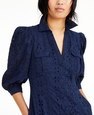 INC International Concepts Women's Floral 3/4 Sleeve V Neck Mini Shirt Dress Blue Size 6