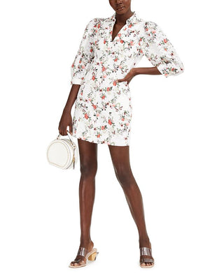 INC International Concepts Women's Eyelet Floral Mini Dress White Size 6