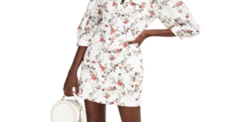 INC International Concepts Women's Eyelet Floral Mini Dress White Size 6