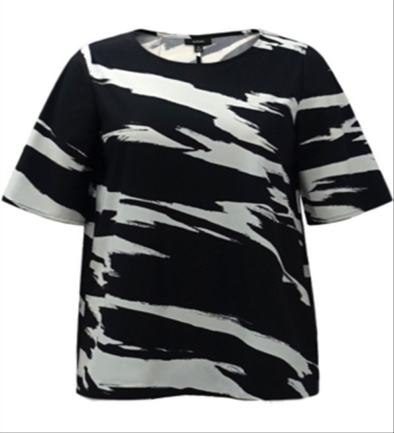 Alfani Women's Abstract Printed Short Sleeve T-Shirt Black Size Medium