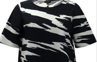 Alfani Women's Abstract Printed Short Sleeve T-Shirt Black Size Medium