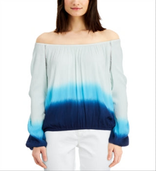 INC International Concepts Women's Tie Dyed Off The Shoulder Top Blue Size X-Large
