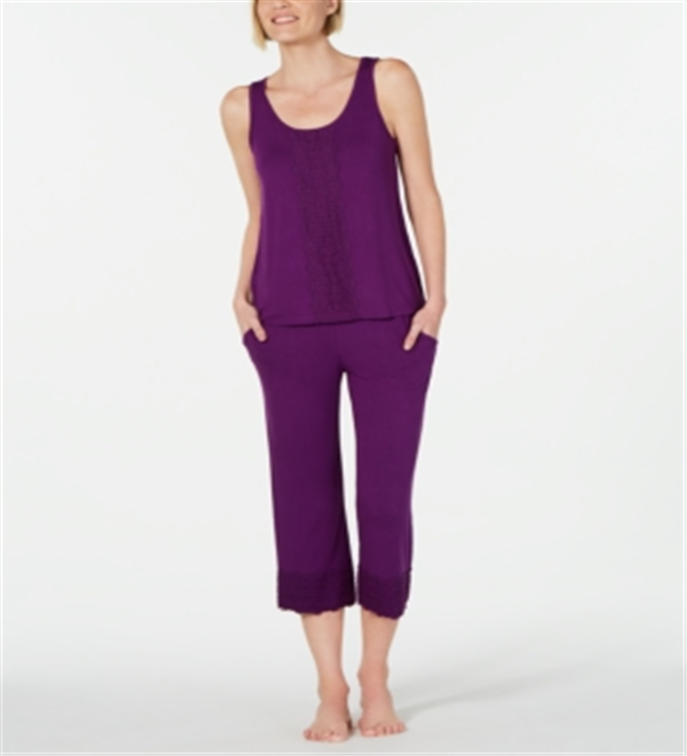Charter Club Women's Lace Trim Pajama Top & Bottoms Set Purple Size Medium