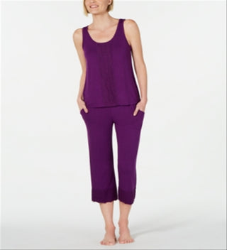 Charter Club Women's Lace Trim Pajama Top & Bottoms Set Purple Size Medium