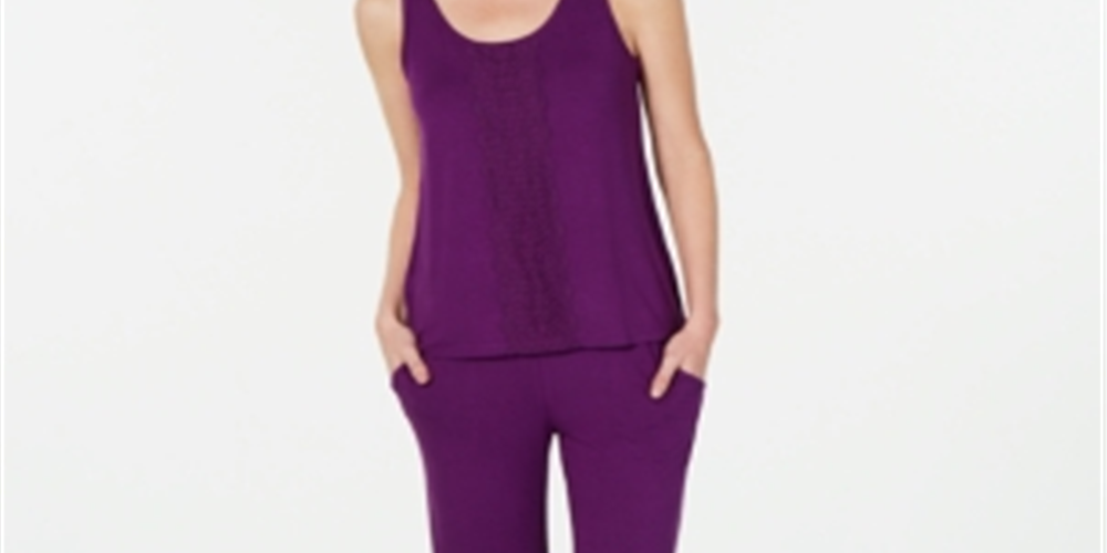 Charter Club Women's Lace Trim Pajama Top & Bottoms Set Purple Size Medium